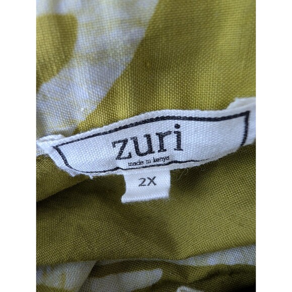 Zuri Kenya Button Front Dress Green Women’s 2X Dot Leaf Print Lagenlook Cotton - Picture 11 of 11